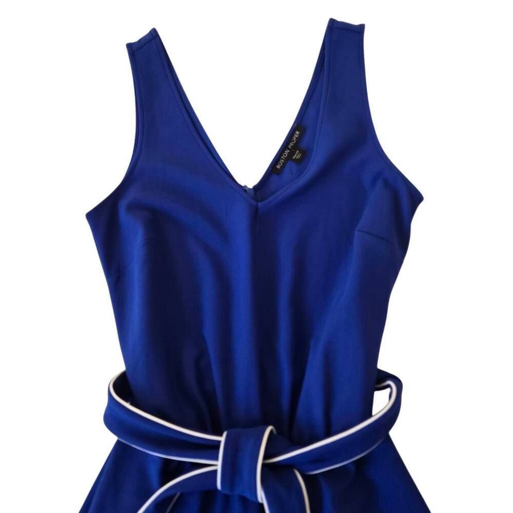 Boston Proper Womens V-Neck Belted Sleeveless Wide Leg Jumpsuit Blue Size XS - Picture 4 of 12